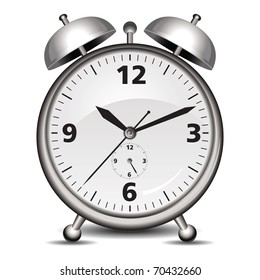 Vector alarm clock in silver isolated on white