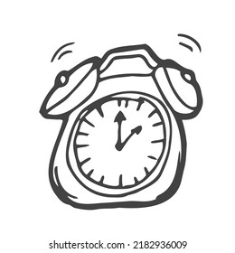 Vector alarm clock. Sketch contour doodle black white illustration. Line sketch