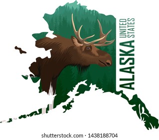 vector Alaska - American state map with moose