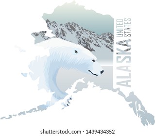 vector Alaska - American state map with polar bear