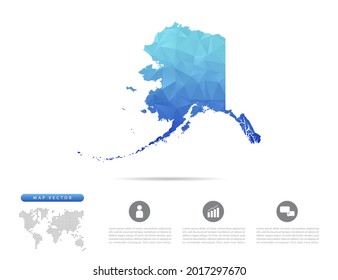 Vector Alaska map blue polygon triangle mosaic for presentation. Creative concept for infographic.