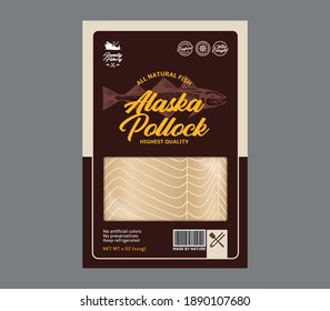 Vector alaska pollock flat style packaging design. Alaska pollock illustration and fish meat texture for packaging, fisheries, advertising, etc