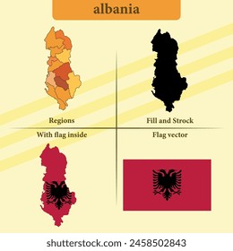 Vector Albania map vector states and lines and full with vector flag and flag map