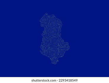Mapa de vectores Albania para tecnología o innovación o sus conceptos. Borde de país minimalista lleno de 1 y 0. El archivo es adecuado para la edición digital y las impresiones de todos los tamaños.