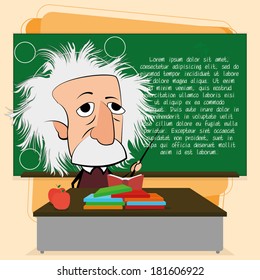 Vector Albert Einstein Cartoon In A Classroom Scene