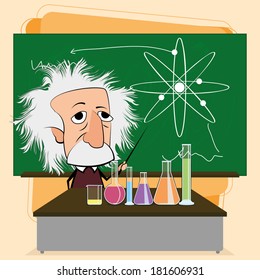 Vector Albert Einstein Cartoon In A Classroom Scene