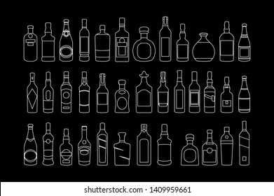 vector Alcohol bottles line icons set. illustration drinks. Object for advertising and web art