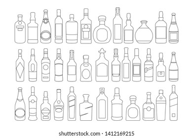 vector Alcohol bottles line icons set. illustration drinks. Object for advertising and web