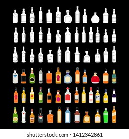 iconos de línea de botellas de alcohol vectorial. Vector de la colección de botellas de alcohol de diseño plano