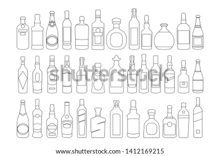 vector Alcohol bottles line icons set. illustration drinks. Object for advertising and web