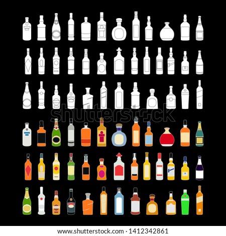 vector Alcohol bottles line icons set. Flat design alcohol bottles collection illustration vector