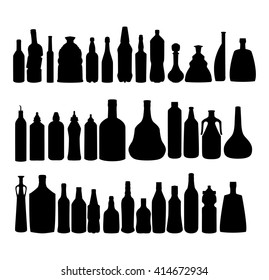 Vector alcohol bottles silhouettes. Set of black  icons.