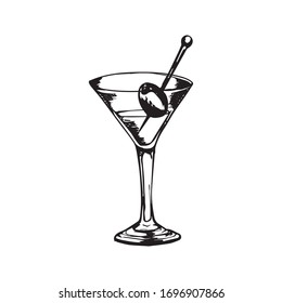 Vector alcohol cocktail martini. Hand drawn. Isolated element for summer menu, invitations, vacation design.