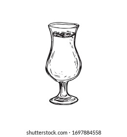 Vector alcohol cocktail pina colada. Hand drawn. Isolated element for summer menu, invitations, vacation design.