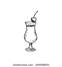 Vector alcohol cocktail pino colada. Hand drawn. Isolated element for summer menu, invitations, vacation design.