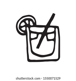 Vector alcohol cocktails with fruits and decoration. Hand draw doodle. Isolated elements for summer menu, invitations, vacation design.