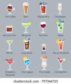 Cocktail Alcohol Mixed Drink Icons Menu Stock Vector (Royalty Free ...