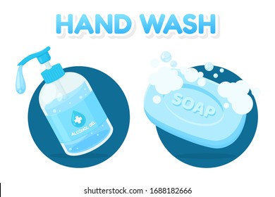 Vector Alcohol Gel And Soap Bar For washing hands from dirt and corona virus