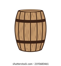 Vector Alcohol Keg, Drink Container, Wooden Keg Icon. Keg For Wine, Rum, Beer Or Gunpowder. Vector Illustration