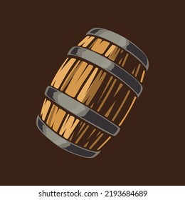 Vector Alcohol Keg, Drink Container, Wooden Keg Icon. Keg For Wine, Rum, Beer Or Gunpowder. Vector Illustration