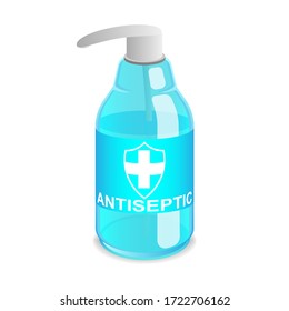 Alcohol vectorial líquido, botella. desinfección médica, antiséptico, aislado, circular, símbolo y plantilla de icono