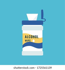 Vector alcohol wipes package, wet tissue, epidemic for prevention concept, antibacterial, disinfection, sterilization flat design vector illustration.