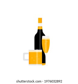 Vector of Alcoholic beverages. Isolated  of alcohol beverages.