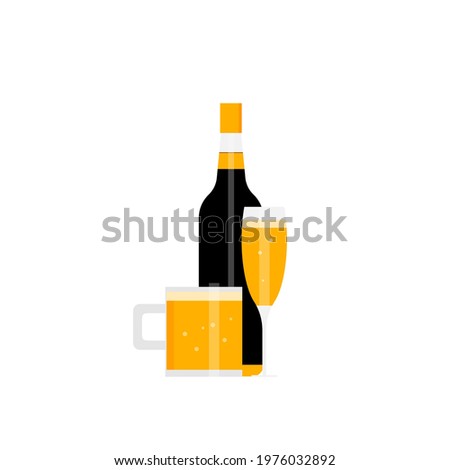 Vector of Alcoholic beverages. Isolated  of alcohol beverages.