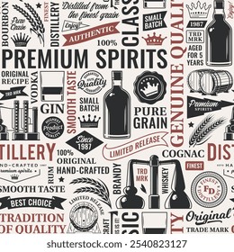 Vector alcoholic beverages seamless pattern or background. Distillery and alcoholic drinks icons, branding and identity design elements