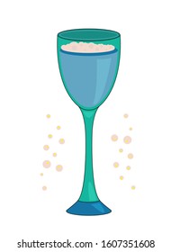 Vector. Alcoholic cocktail with bubbles. Outline isolated on white background. Cartoon style Festive club parties summer cocktails. Various design elements for drink recipes.