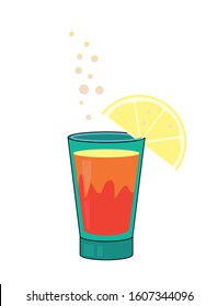  Vector. Alcoholic cocktail with lemon, cherry, bubbles and berries. Outline isolated on white background. Cartoon style Festive club parties summer cocktails. Various design elements for drink recipe