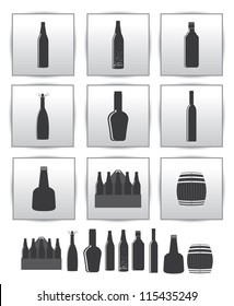 Vector alcoholic drinks icon. square gray set icons