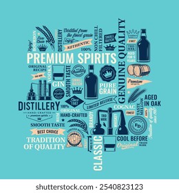 Vector de bebidas alcohólicas ilustración tipográfica. Iconos de destilería y bebidas alcohólicas, Elementos de diseño de marca e identidad