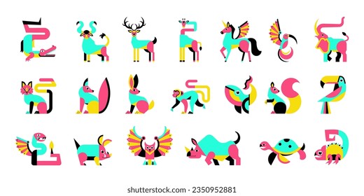 vector alebrije cartoon neon set illustration isolated