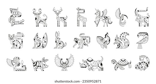 ilustración de conjunto tribal vectorial alebrije aislado