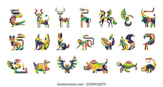 vector alebrije cartoon tribal set illustration isolated