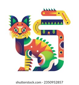 vector alebrije cat cartoon tribal illustration isolated