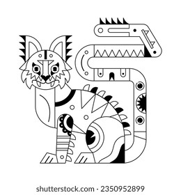 vector alebrije cat cartoon tribal illustration isolated