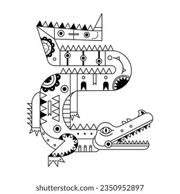 vector alebrije crocodile cartoon tribal illustration isolated