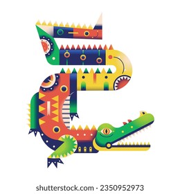 vector alebrije crocodile cartoon tribal illustration isolated