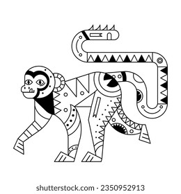 vector alebrije monkey cartoon tribal illustration isolated