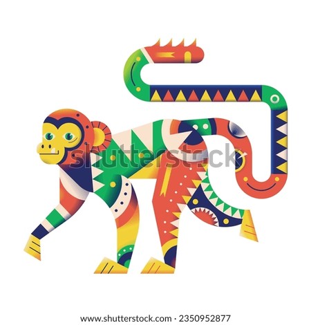 vector alebrije monkey cartoon tribal illustration isolated