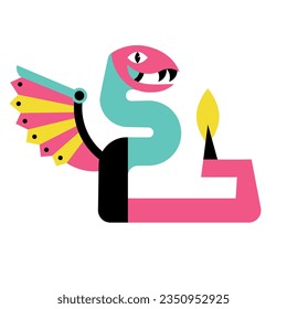 vector alebrije quetzalcoatl cartoon neon illustration isolated