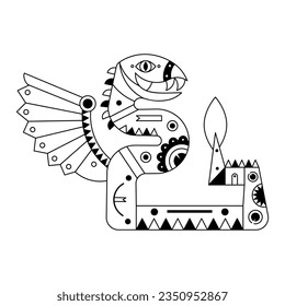 vector alebrije quetzalcoatl cartoon tribal illustration isolated