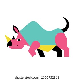 vector alebrije rhinoceros cartoon neon illustration isolated