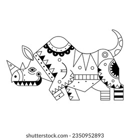 vector alebrije rhinoceros cartoon tribal illustration isolated