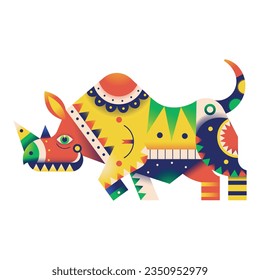 vector alebrije rhinoceros cartoon tribal illustration isolated