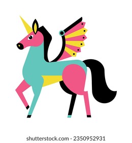 vector alebrije unicorn cartoon neon illustration isolated