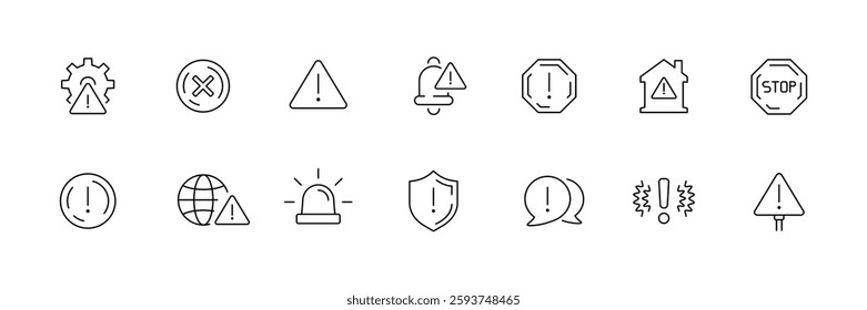 Vector alert icons set: minimalist warning and caution symbols.