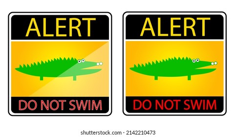 Signo de alerta de vector Cuidado Cocodrilo No nadar aislado en blanco
